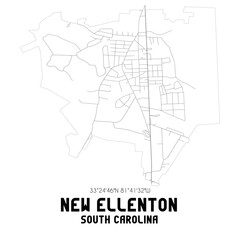  New Ellenton South Carolina. US street map with black and white lines.