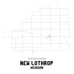 New Lothrop Michigan. US street map with black and white lines.