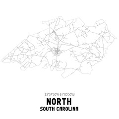  North South Carolina. US street map with black and white lines.