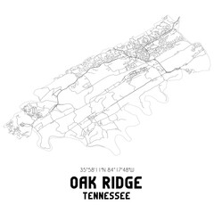 Oak Ridge Tennessee. US street map with black and white lines.