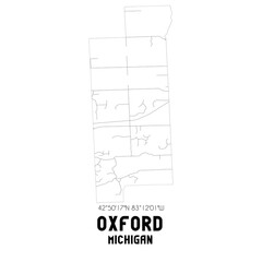 Oxford Michigan. US street map with black and white lines.