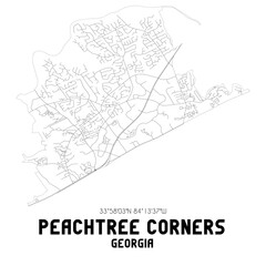  Peachtree Corners Georgia. US street map with black and white lines.