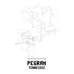  Pegram Tennessee. US street map with black and white lines.