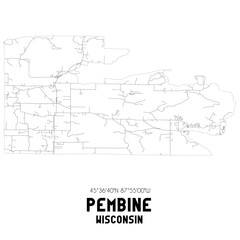  Pembine Wisconsin. US street map with black and white lines.