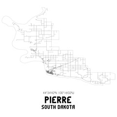  Pierre South Dakota. US street map with black and white lines.