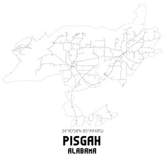  Pisgah Alabama. US street map with black and white lines.