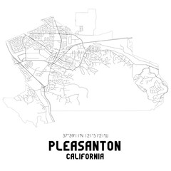 Poster - Pleasanton California. US street map with black and white lines.