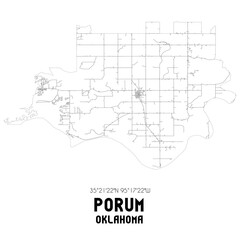  Porum Oklahoma. US street map with black and white lines.