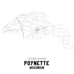  Poynette Wisconsin. US street map with black and white lines.
