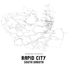  Rapid City South Dakota. US street map with black and white lines.