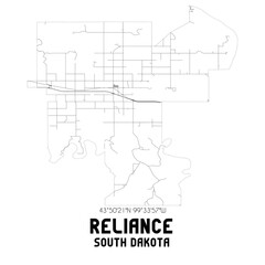  Reliance South Dakota. US street map with black and white lines.