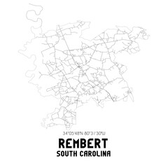  Rembert South Carolina. US street map with black and white lines.