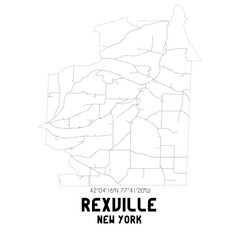  Rexville New York. US street map with black and white lines.
