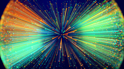 Wall Mural - magic multicolored sparkles of light with rays form flickering abstract simple structures like fiber