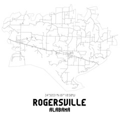  Rogersville Alabama. US street map with black and white lines.