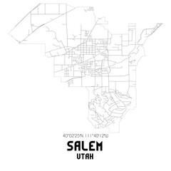  Salem Utah. US street map with black and white lines.