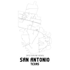  San Antonio Texas. US street map with black and white lines.