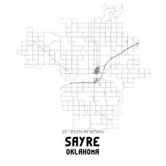  Sayre Oklahoma. US street map with black and white lines.