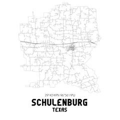  Schulenburg Texas. US street map with black and white lines.