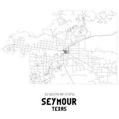  Seymour Texas. US street map with black and white lines.
