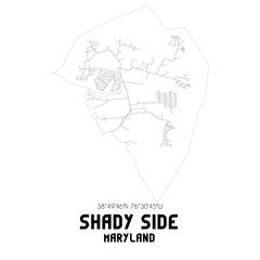  Shady Side Maryland. US street map with black and white lines.