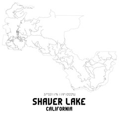  Shaver Lake California. US street map with black and white lines.
