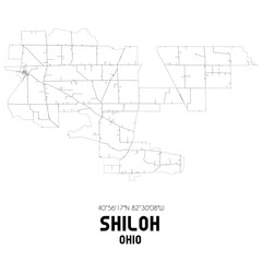  Shiloh Ohio. US street map with black and white lines.