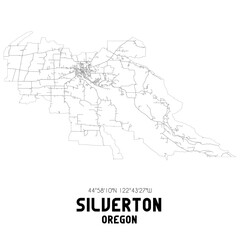  Silverton Oregon. US street map with black and white lines.