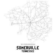  Somerville Tennessee. US street map with black and white lines.