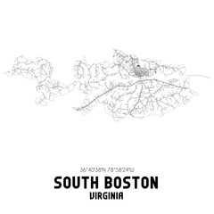  South Boston Virginia. US street map with black and white lines.