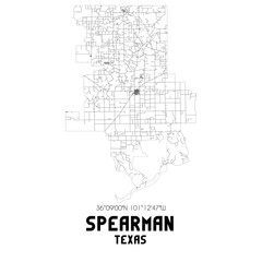  Spearman Texas. US street map with black and white lines.