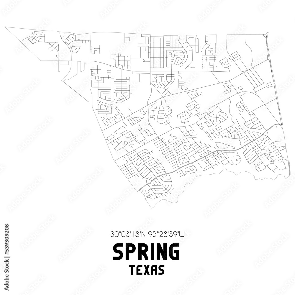 Spring Texas. US street map with black and white lines. Stock ...
