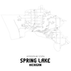  Spring Lake Michigan. US street map with black and white lines.
