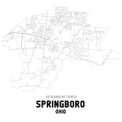  Springboro Ohio. US street map with black and white lines.