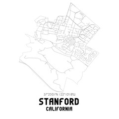  Stanford California. US street map with black and white lines.