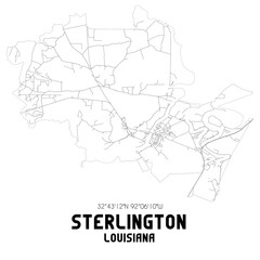  Sterlington Louisiana. US street map with black and white lines.