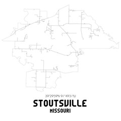  Stoutsville Missouri. US street map with black and white lines.