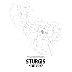  Sturgis Kentucky. US street map with black and white lines.