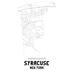  Syracuse New York. US street map with black and white lines.