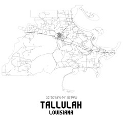  Tallulah Louisiana. US street map with black and white lines.