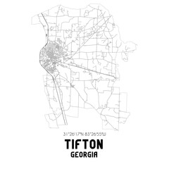  Tifton Georgia. US street map with black and white lines.