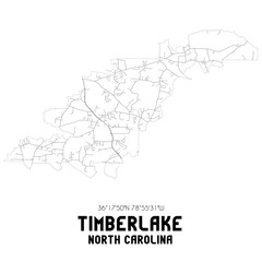  Timberlake North Carolina. US street map with black and white lines.