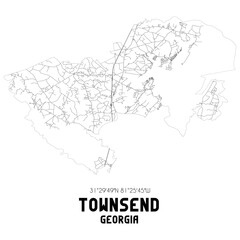  Townsend Georgia. US street map with black and white lines.