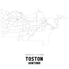  Toston Montana. US street map with black and white lines.