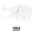 Tunica Mississippi. US street map with black and white lines.