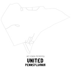  United Pennsylvania. US street map with black and white lines.