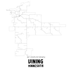  Vining Minnesota. US street map with black and white lines.