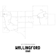  Wallingford Iowa. US street map with black and white lines.