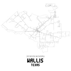  Wallis Texas. US street map with black and white lines.