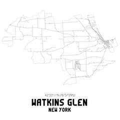  Watkins Glen New York. US street map with black and white lines.